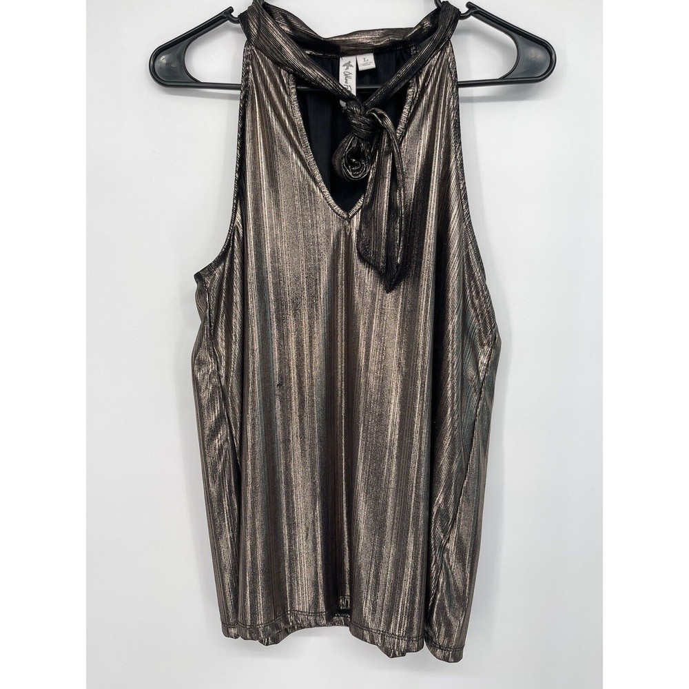 Other Follow Large‎ Halter Top Women Gold Metallic Pleated Tie Neck OT174575BB